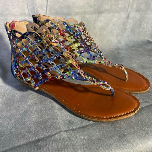 Zigi Soho MELAA Pink Multicolour FX Sandals Size 8.5 Rhinestone Gladiator Thong - Picture 1 of 9